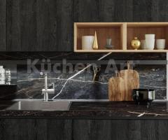 Cuisine avec îlot deux tons Chêne Noir et clair plan de travail céramique marbré design moderne - 2