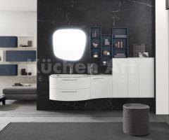 Salle de Bains italienne couleurs blanc et bleu avec éléments suspendu Poignée Egg et Vasque courbé - 7