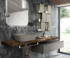 Salle de Bains italienne avec Éléments Muraux Cube, vasque céramique et plan en bois véritable - 2