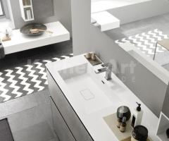 Salle de Bain Moderne en Laqué Métal avec Vasque Intégrée Quadra et Miroir avec Rangement - 6