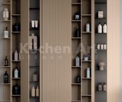 Salle de Bains Élégante et Naturelle : Meubles en Canneté Vertical Asymétrique et Mat - 5