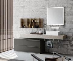 Salle de bains moderne noir marbré avec vasque rectangle – Élégance et rangement graphique - 4